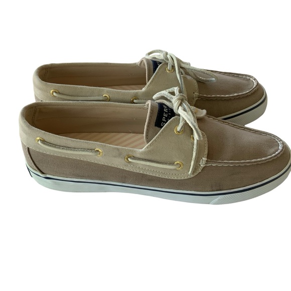 SPERRY TOP-SIDER Boat Shoes Sneakers Size 10 M Tan Beige Canvas Deck Shoes - Picture 4 of 7